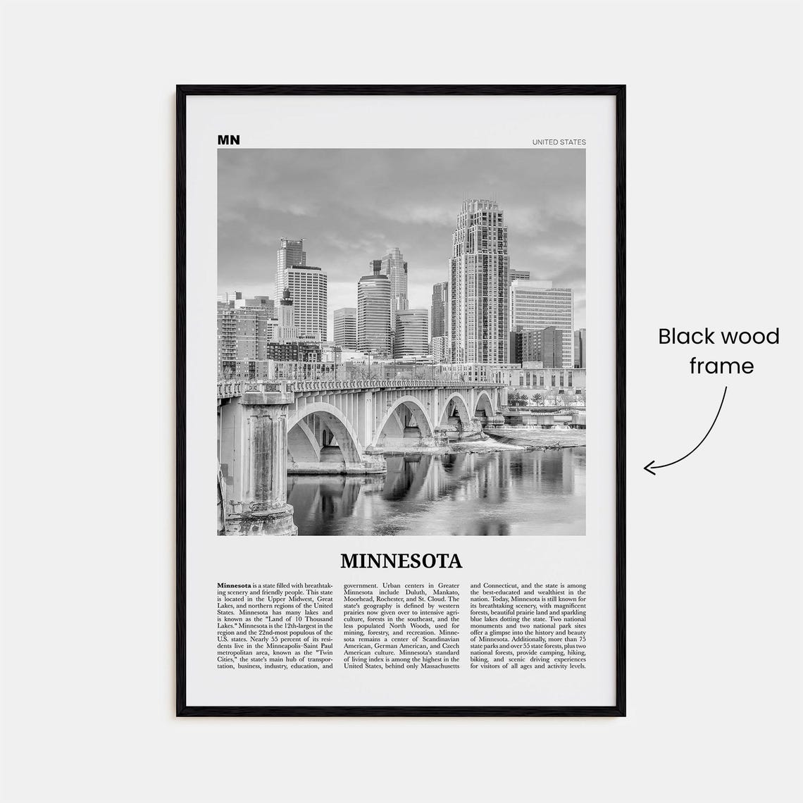 Minnesota Map Black and White No. 2 Travel Poster - Image 3