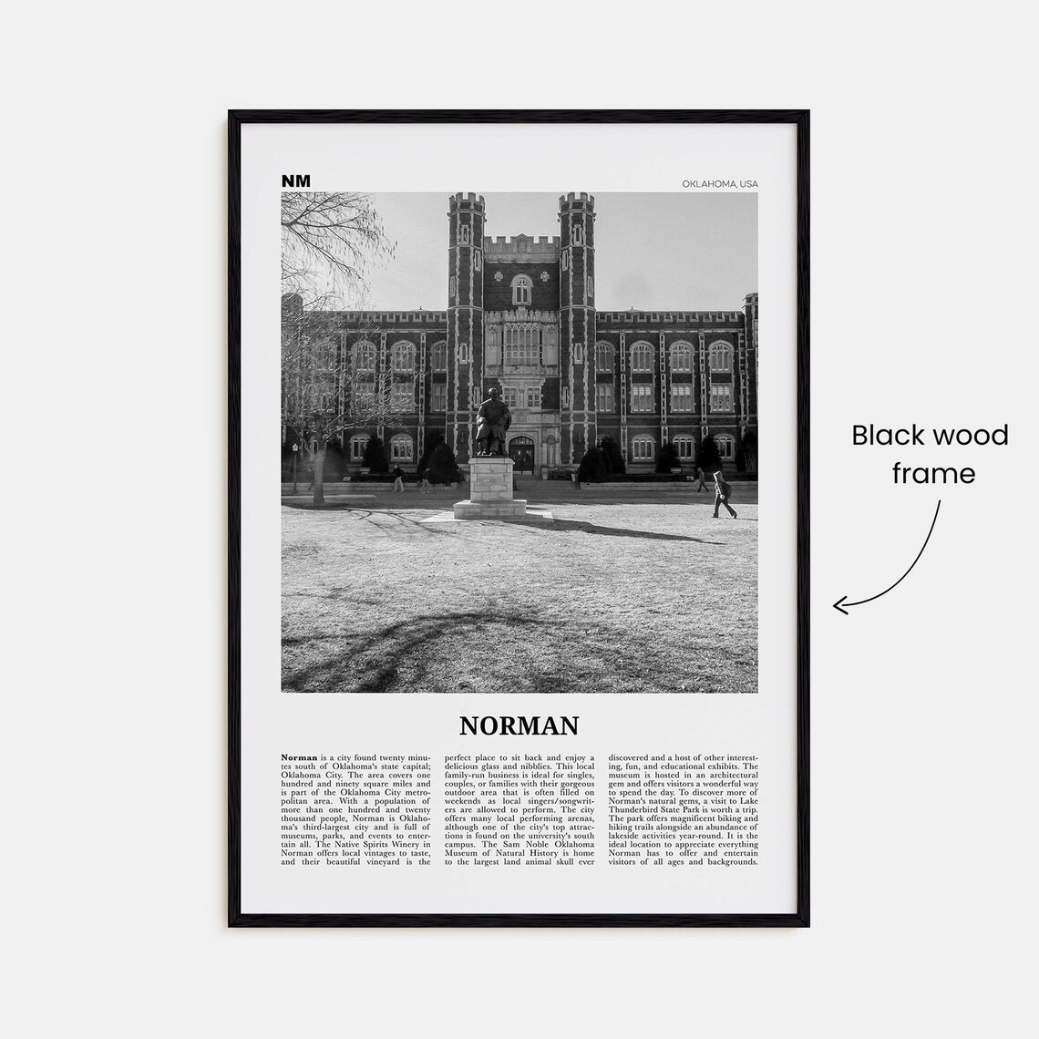 Norman, Oklahoma Black and White Travel Poster Print - Image 3
