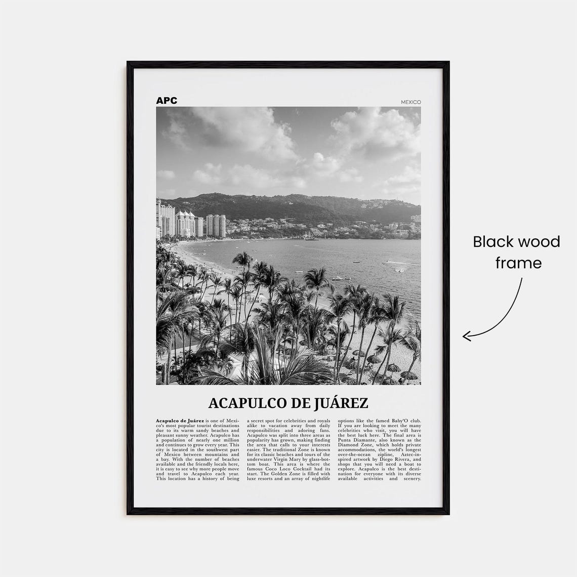 Acapulco De Juarez Black and White Travel Poster - Image 3