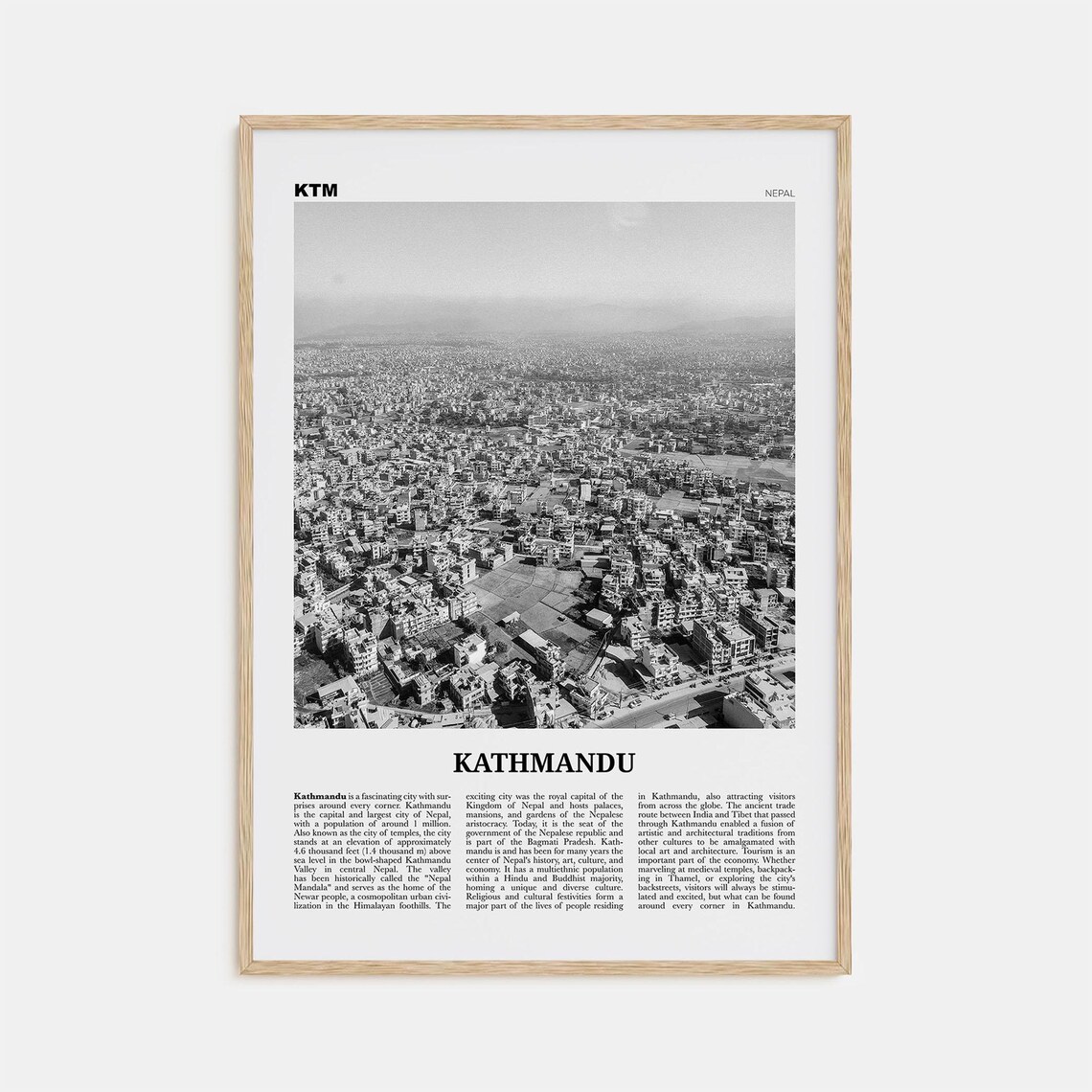 Kathmandu Black And White Travel Poster, Nepal