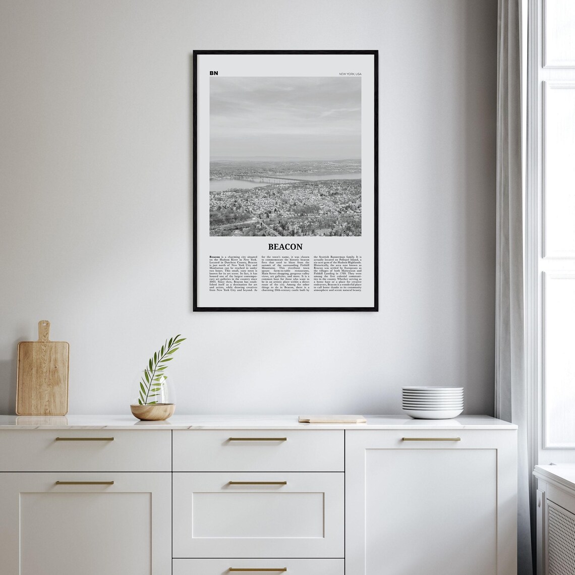 Beacon Black and White New York Map Art Print - Image 2
