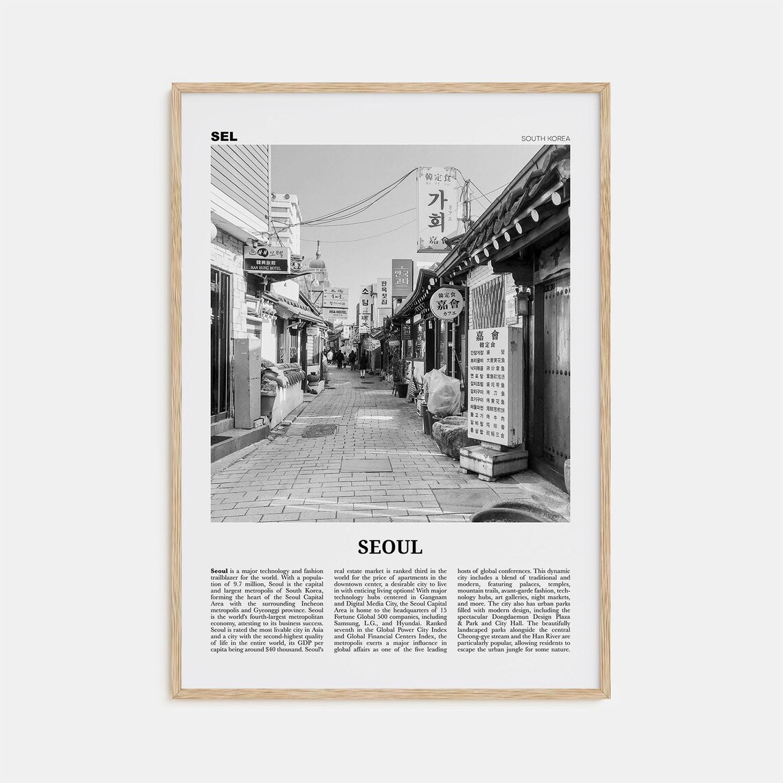 Seoul Black And White Travel Poster, South Korea