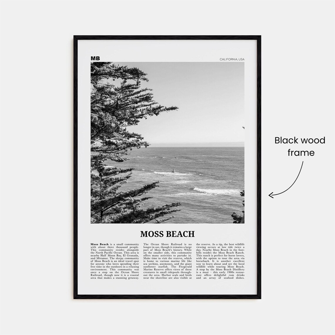 Moss Beach Black and White Travel Poster, California - Image 3