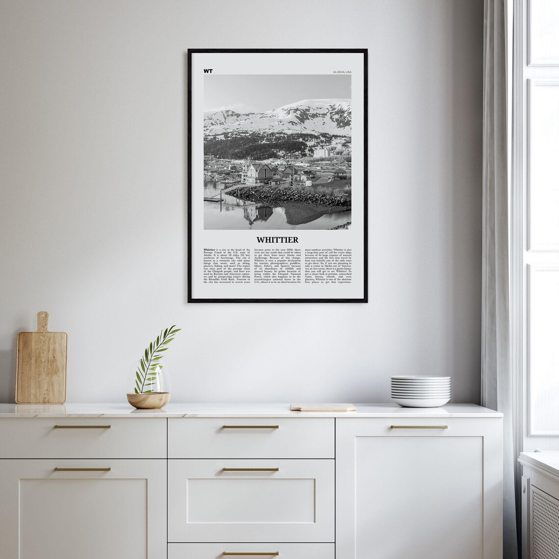 Whittier, Alaska Black and White Travel Poster - Image 2