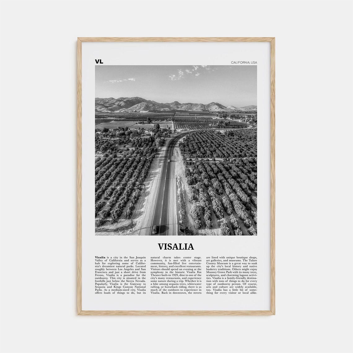 Visalia Black and White Travel Poster, California