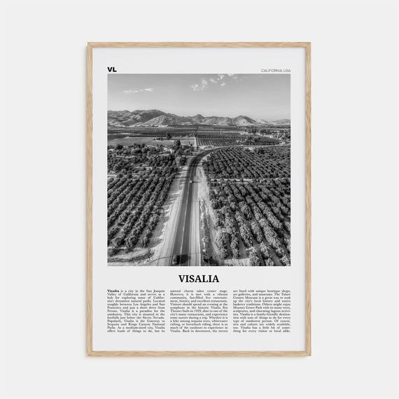 Visalia Black and White Travel Poster, California