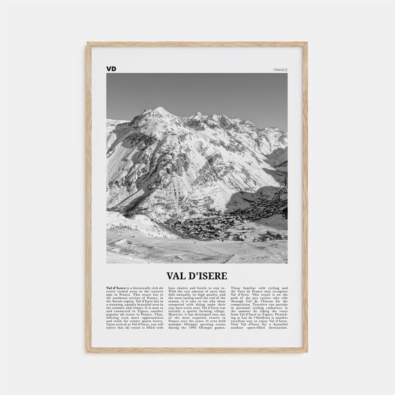 Val Disere Black and White Map Art Print, France