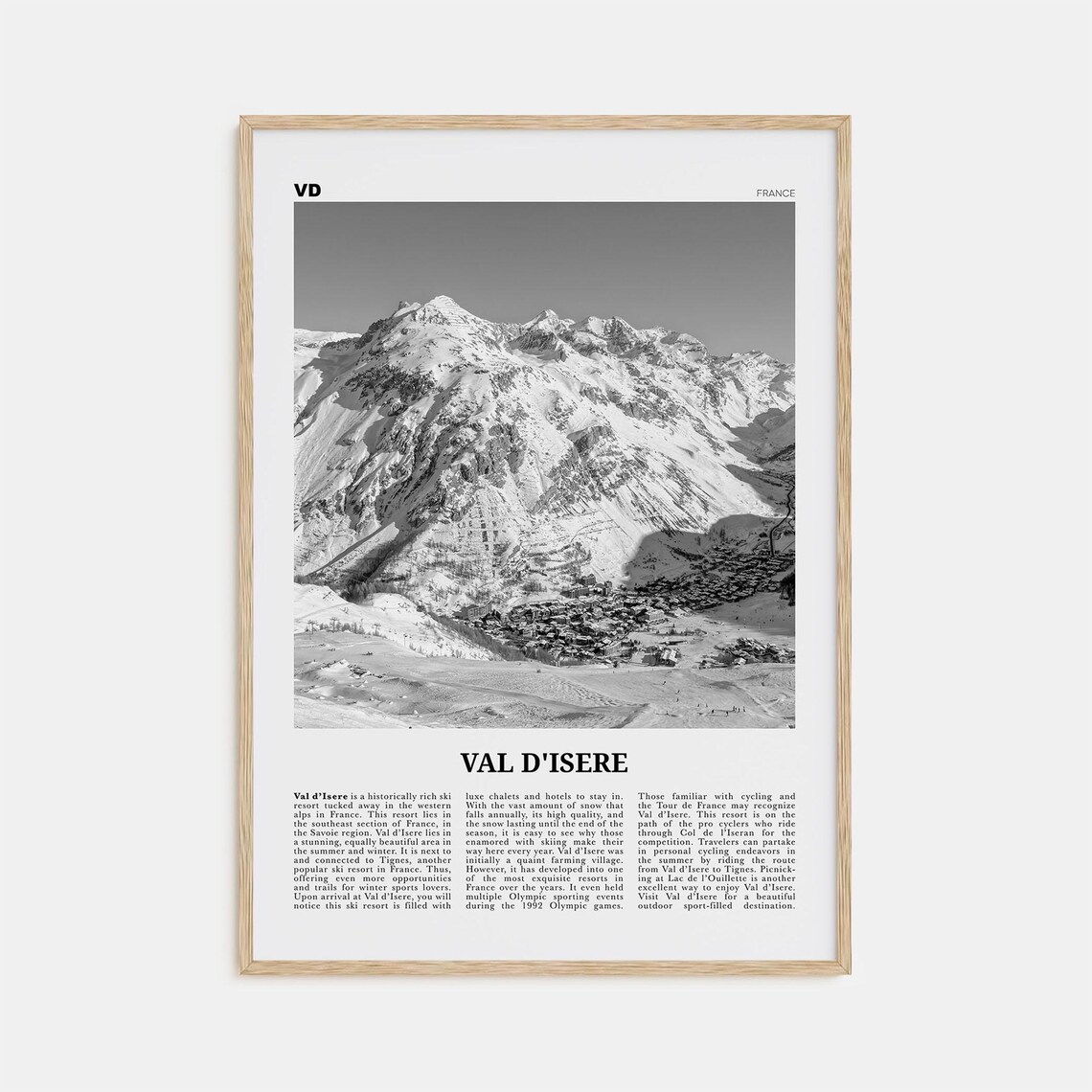 Val Disere Black and White Map Art Print, France