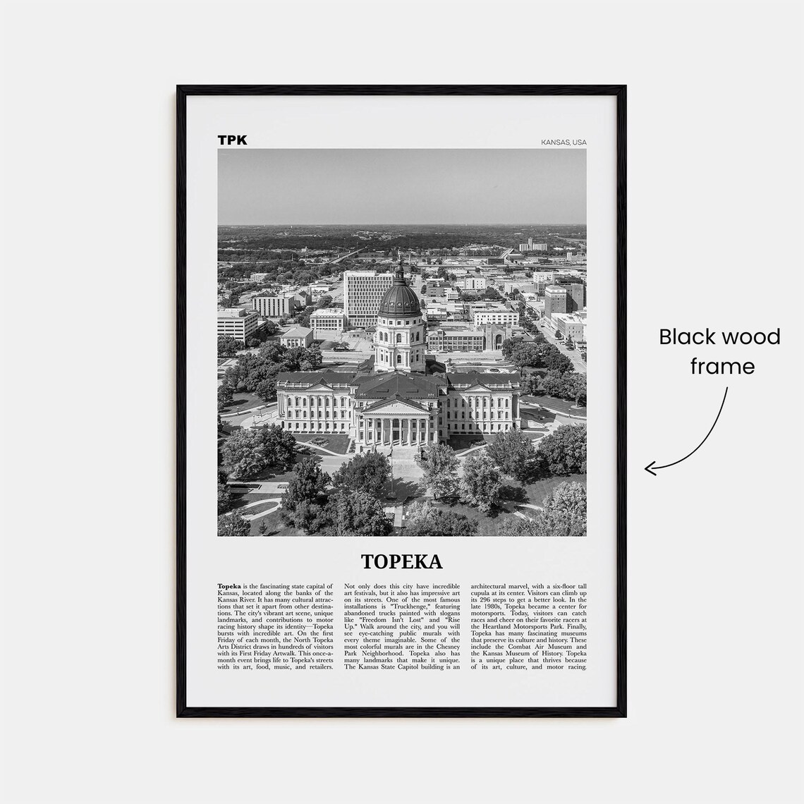Topeka Kansas Map Print, Black And White Travel Poster - Image 3