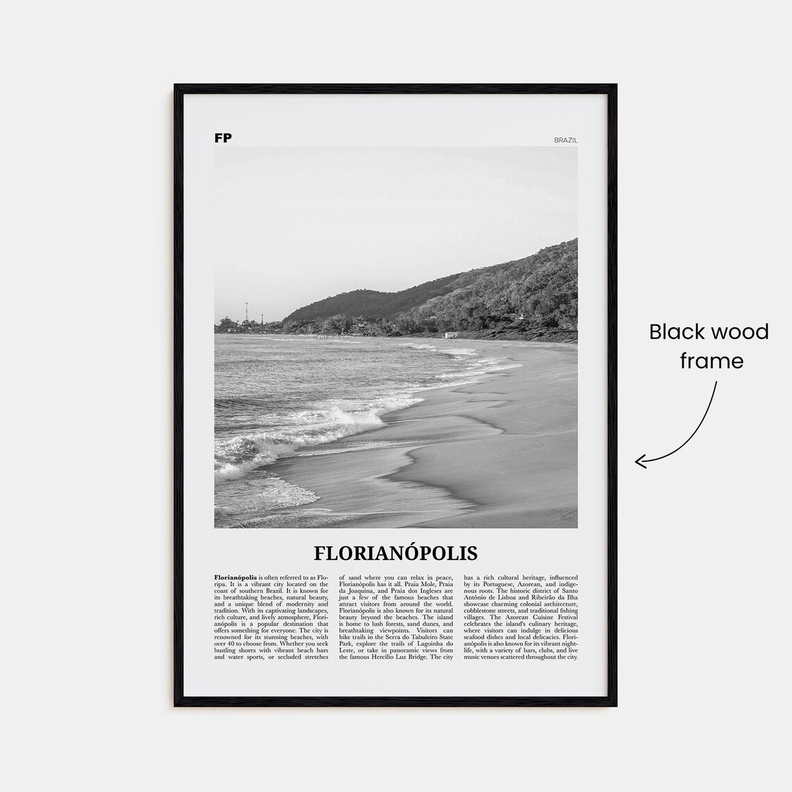 Florianopolis Beach Ocean Waves Black And White Brazil Poster - Image 3