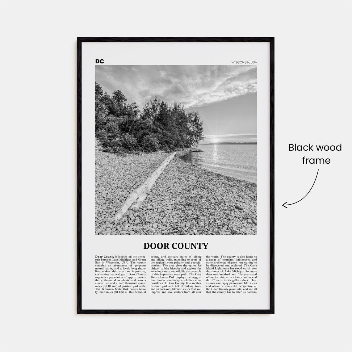 Door County Black and White Travel Poster, Wisconsin - Image 3