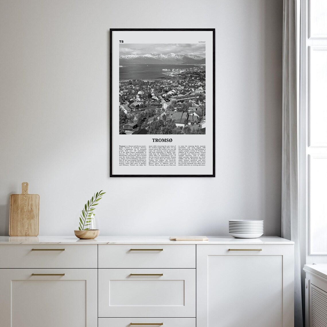 Tromso Black and White Map Art Print, Troms Norway - Image 2