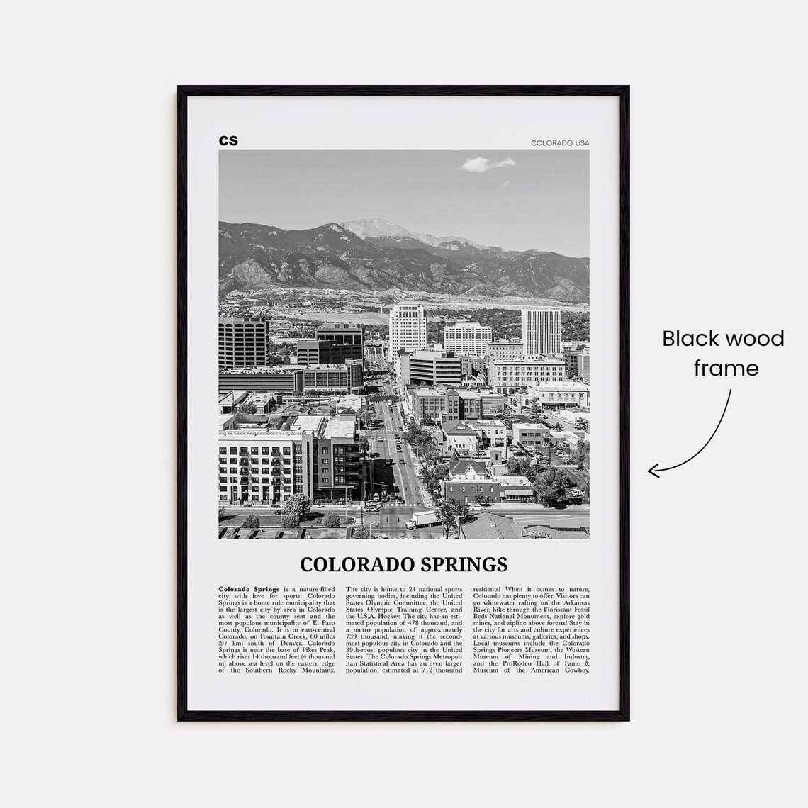 Colorado Springs Black and White Travel Poster - Image 3