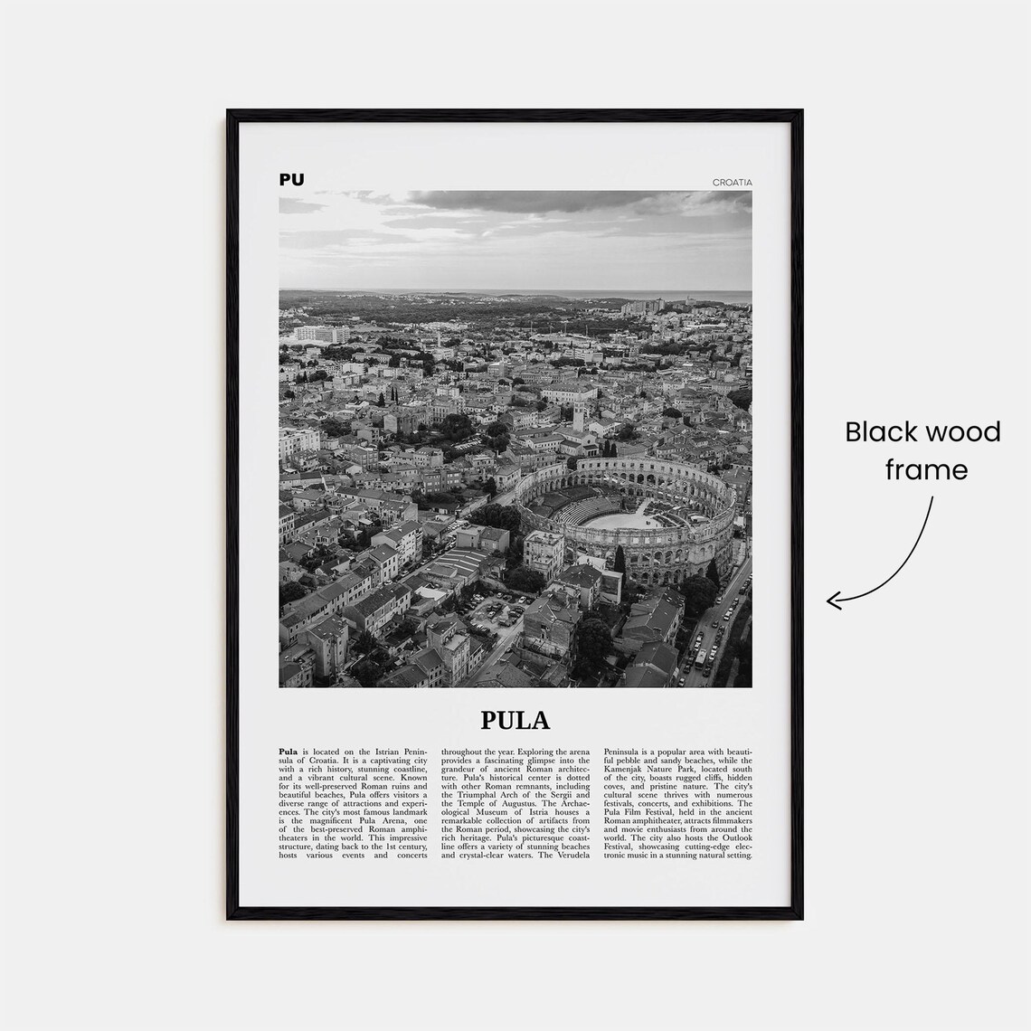 Pula Black And White Map, Croatia Travel Poster - Image 3