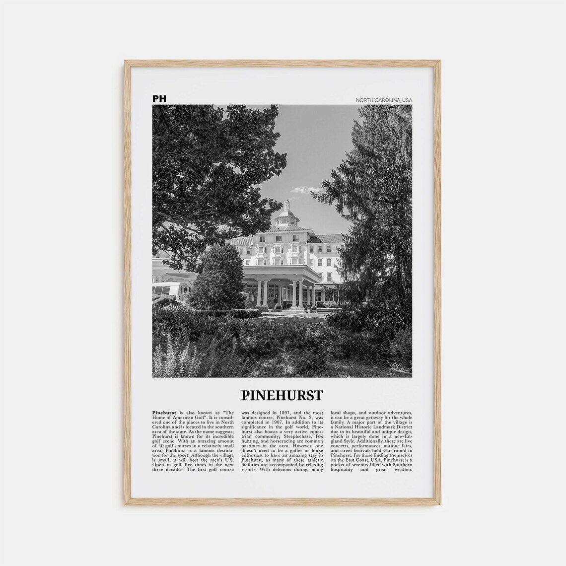 Pinehurst North Carolina Black and White Travel Poster
