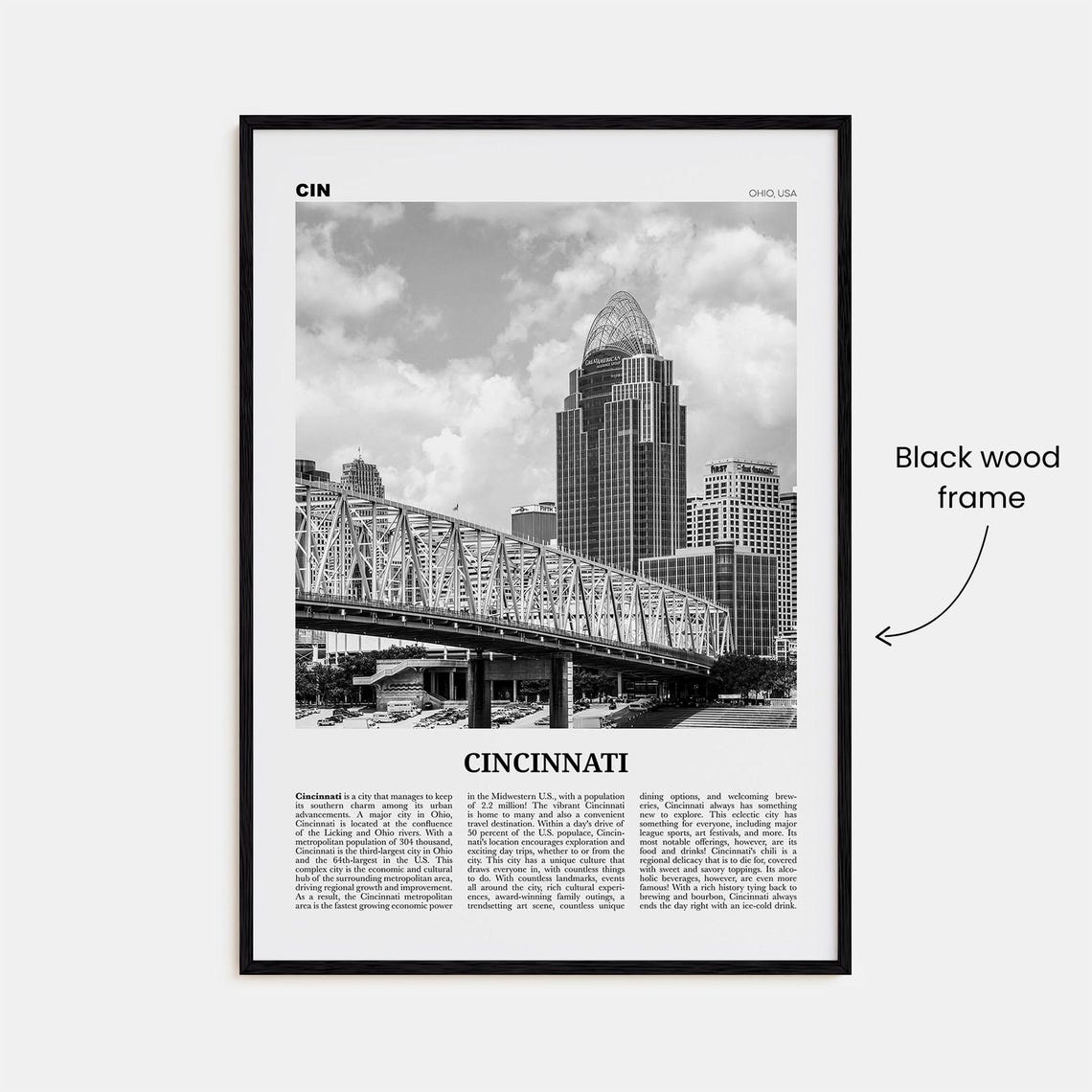 Cincinnati Black and White No. 2 Travel Poster - Image 3