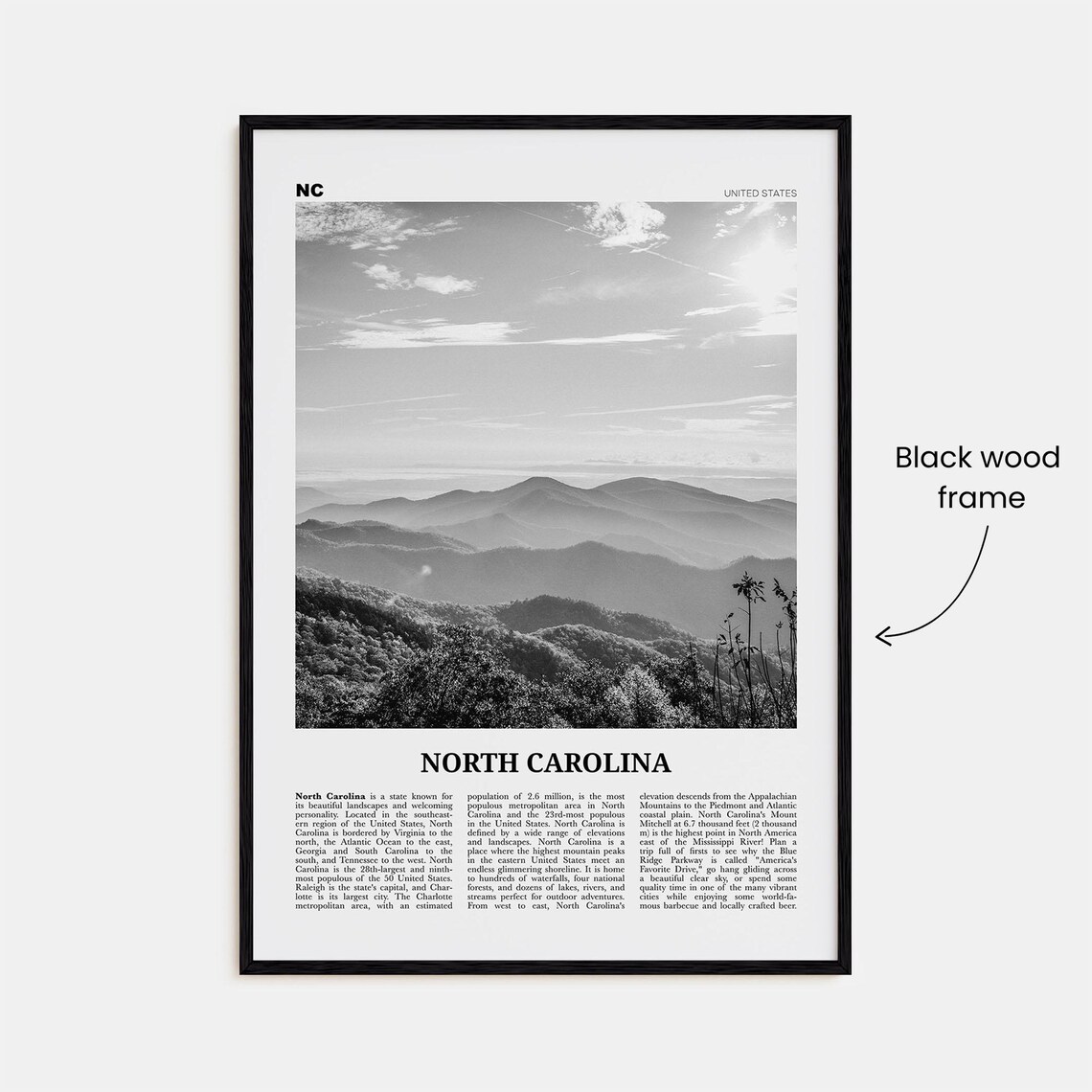 North Carolina Black-and-White Travel Poster Print - Image 3