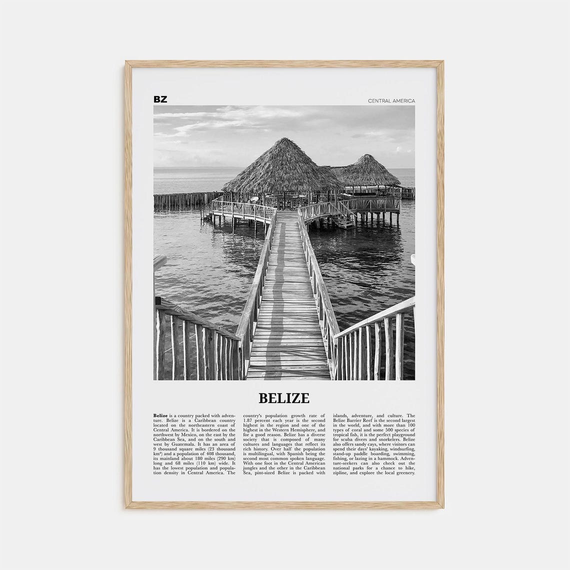 Belize Black And White Travel Poster, Central America