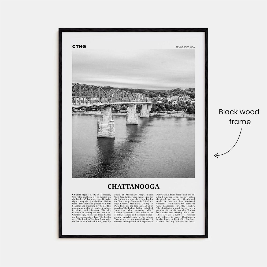 Chattanooga Black and White Travel Poster, Tennessee - Image 3