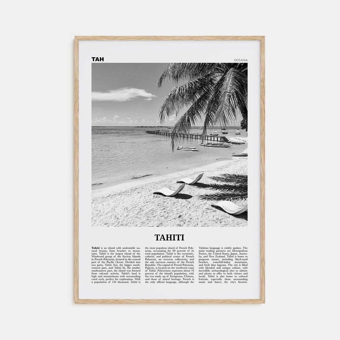 Tahiti Black and White Travel Poster, Oceania
