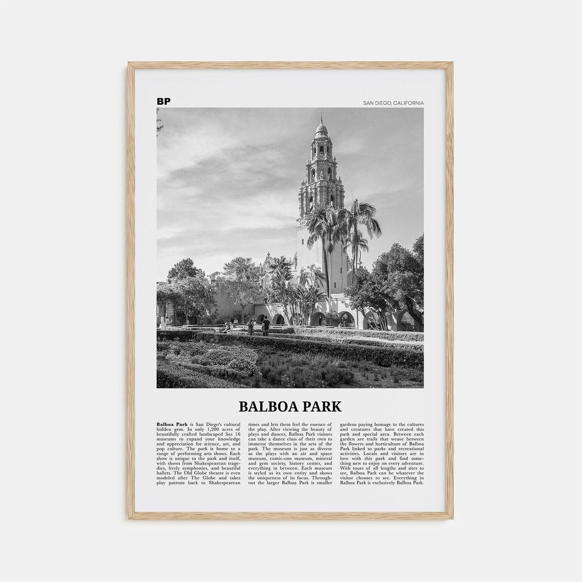 Balboa Park Black And White Travel Poster, San Diego