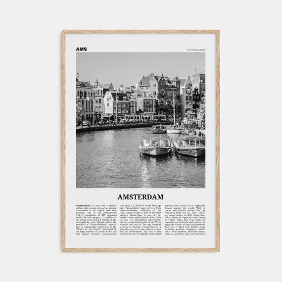 Amsterdam Black And White Travel Poster, Netherlands
