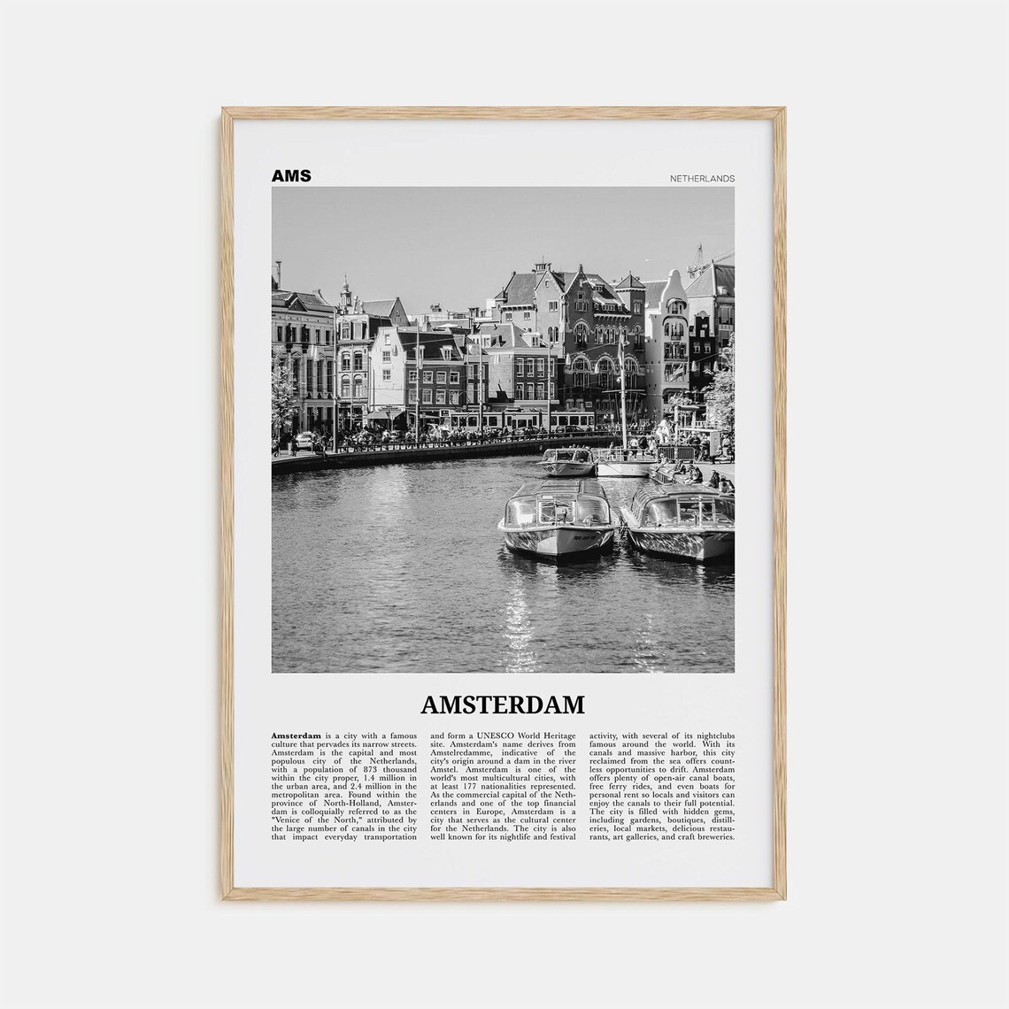 Amsterdam Black And White Travel Poster, Netherlands