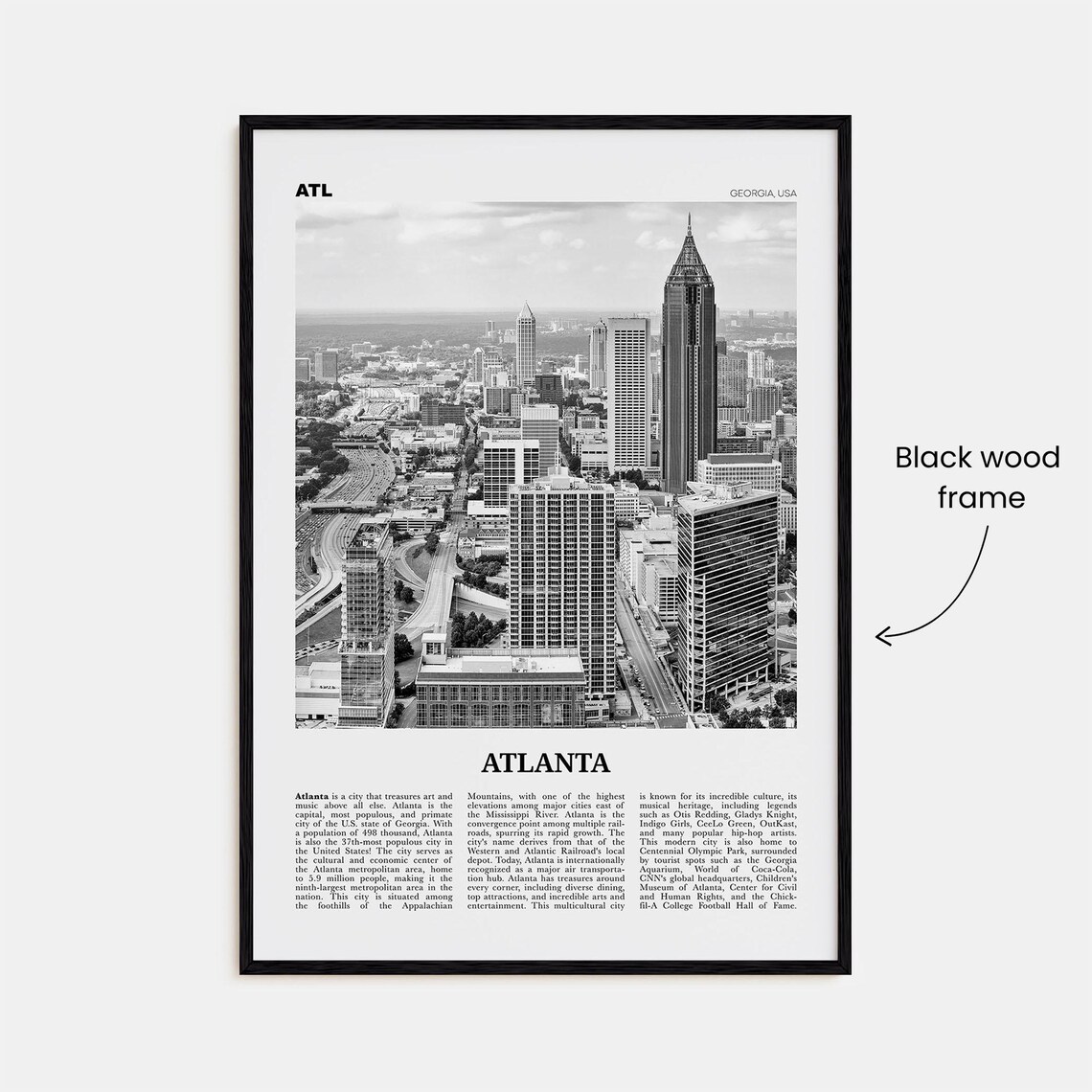 Atlanta Black and White No. 1 Travel Poster, Georgia - Image 3
