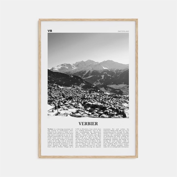 Verbier Black and White Travel Poster, Swiss Valais
