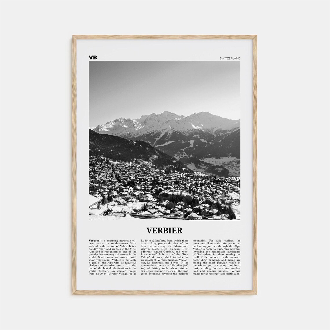 Verbier Black and White Travel Poster, Swiss Valais