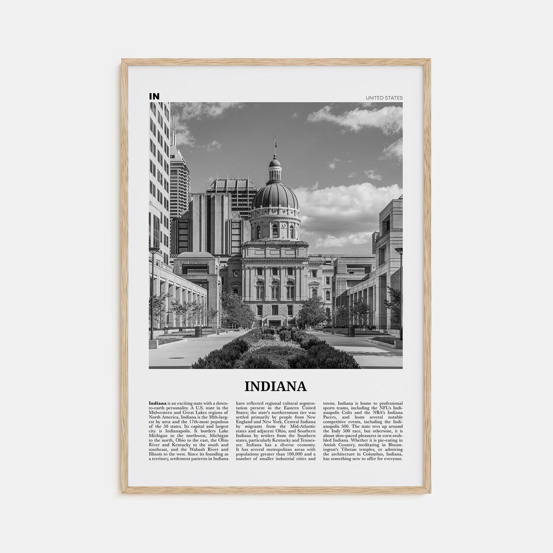 Indiana Black And White No. 2 Travel Poster Print