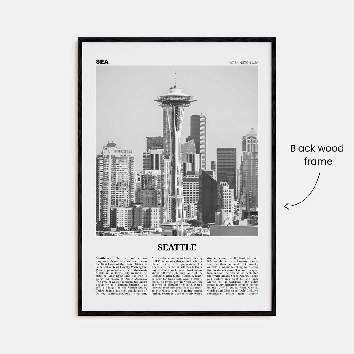 Seattle Black and White Travel Poster, Washington USA - Image 3