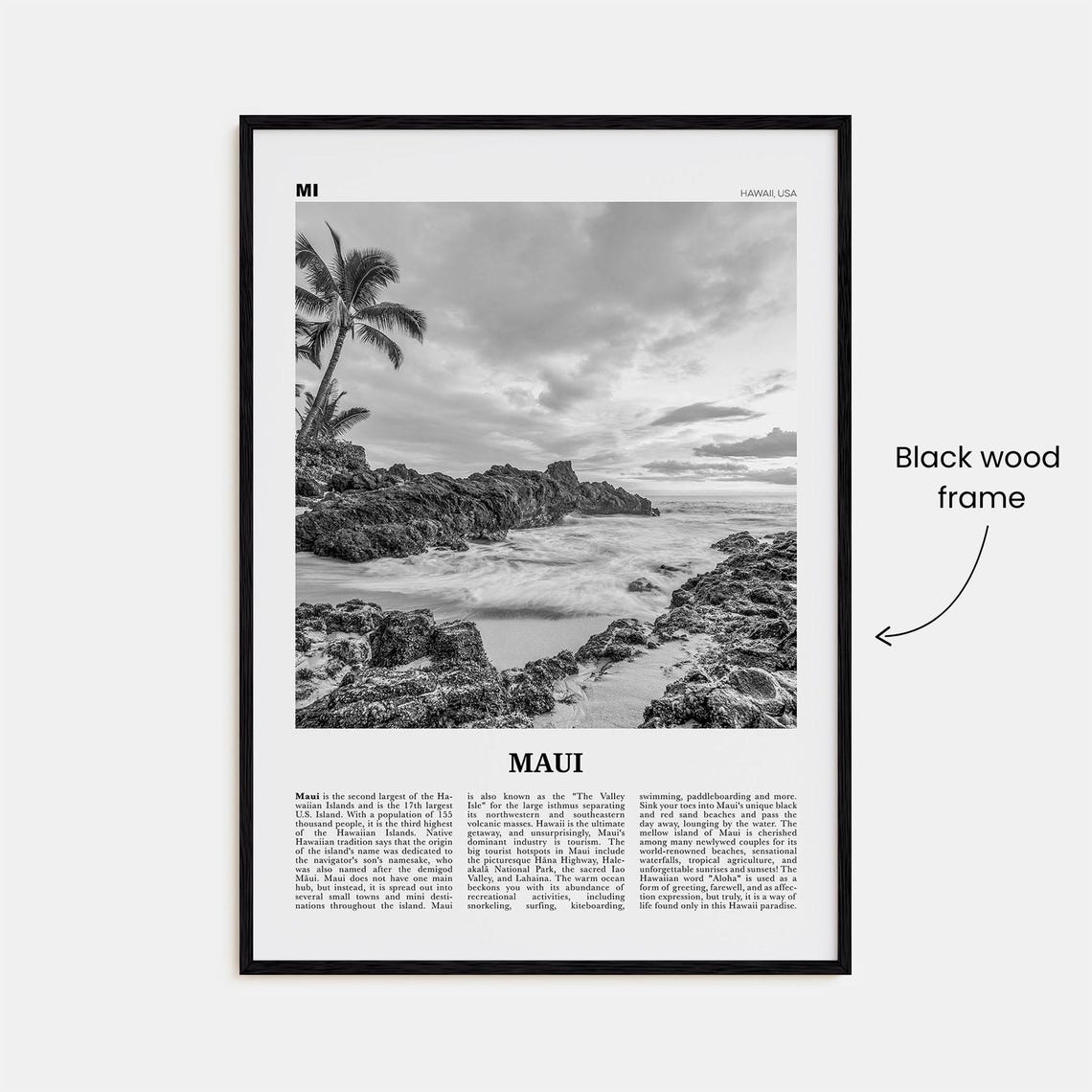 Maui Black and White Travel Poster, Hawaii - Image 3