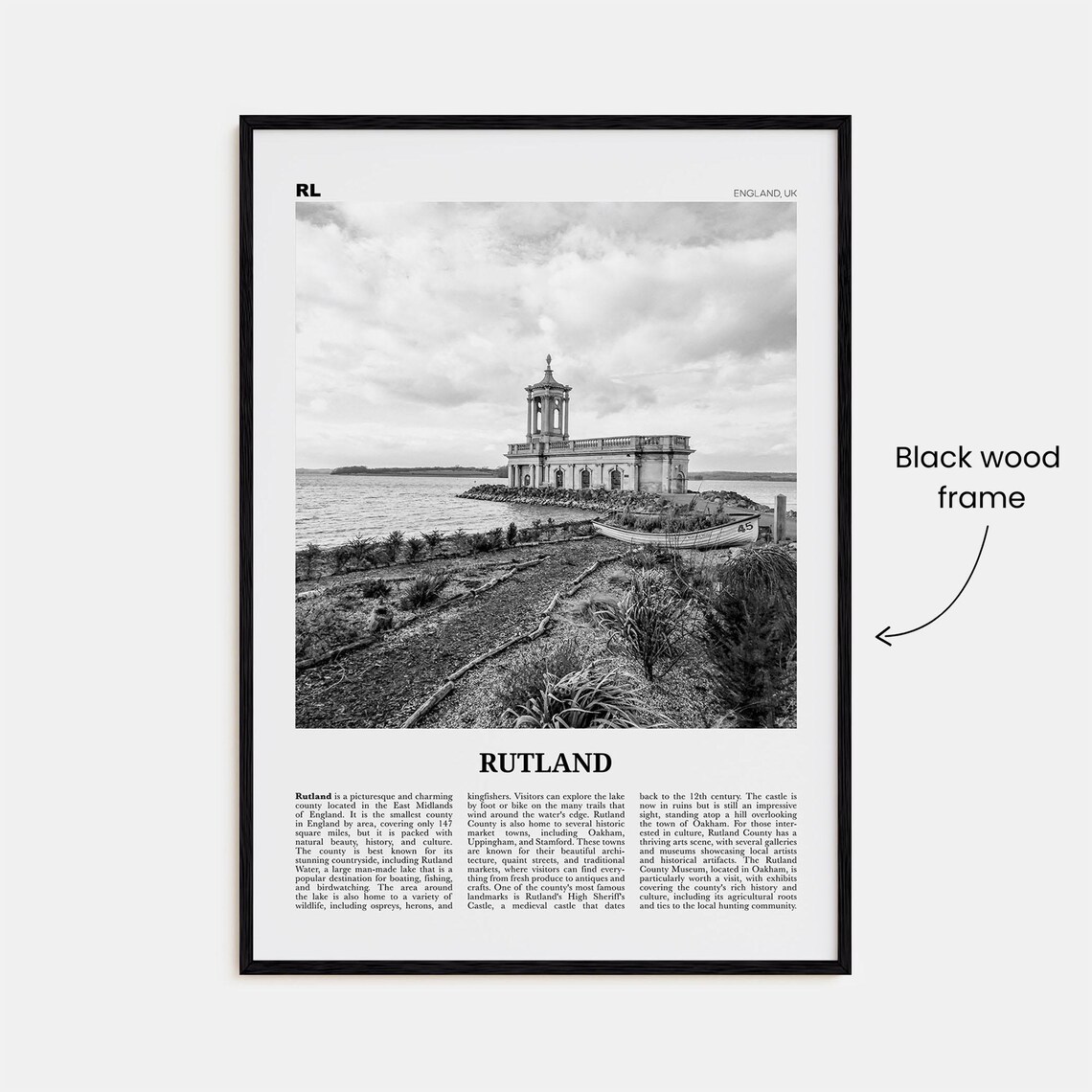 Rutland Print Black And White Rutland Wall Art Rutland Poster Rutland Photo Rutland Wall Dcor Rutland Map United States - Image 3
