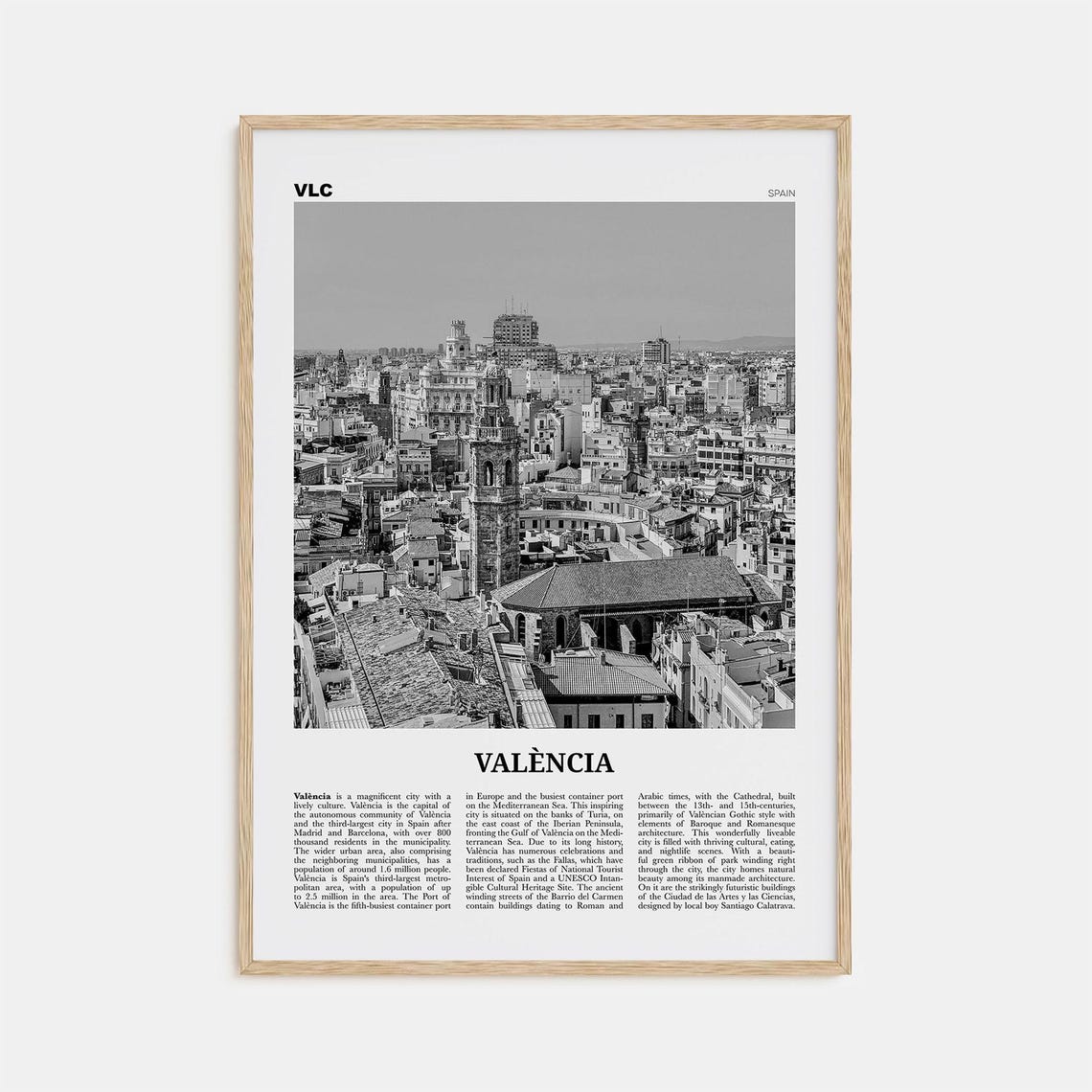 Valencia Black And White Travel Poster Art Print