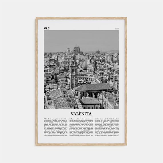 Valencia Black And White Travel Poster Art Print