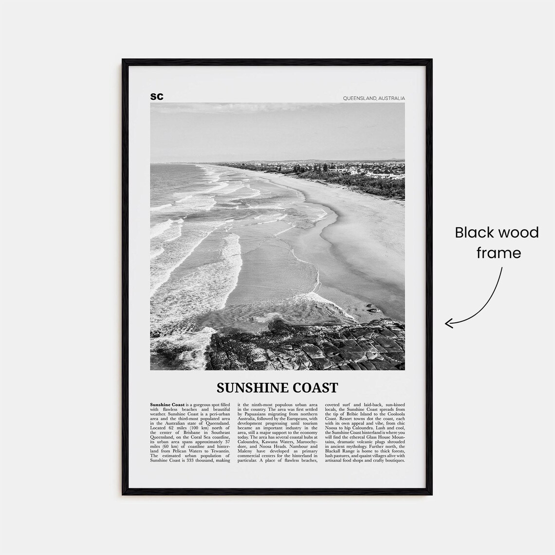 Sunshine Coast Black and White Travel Poster, Queensland - Image 3