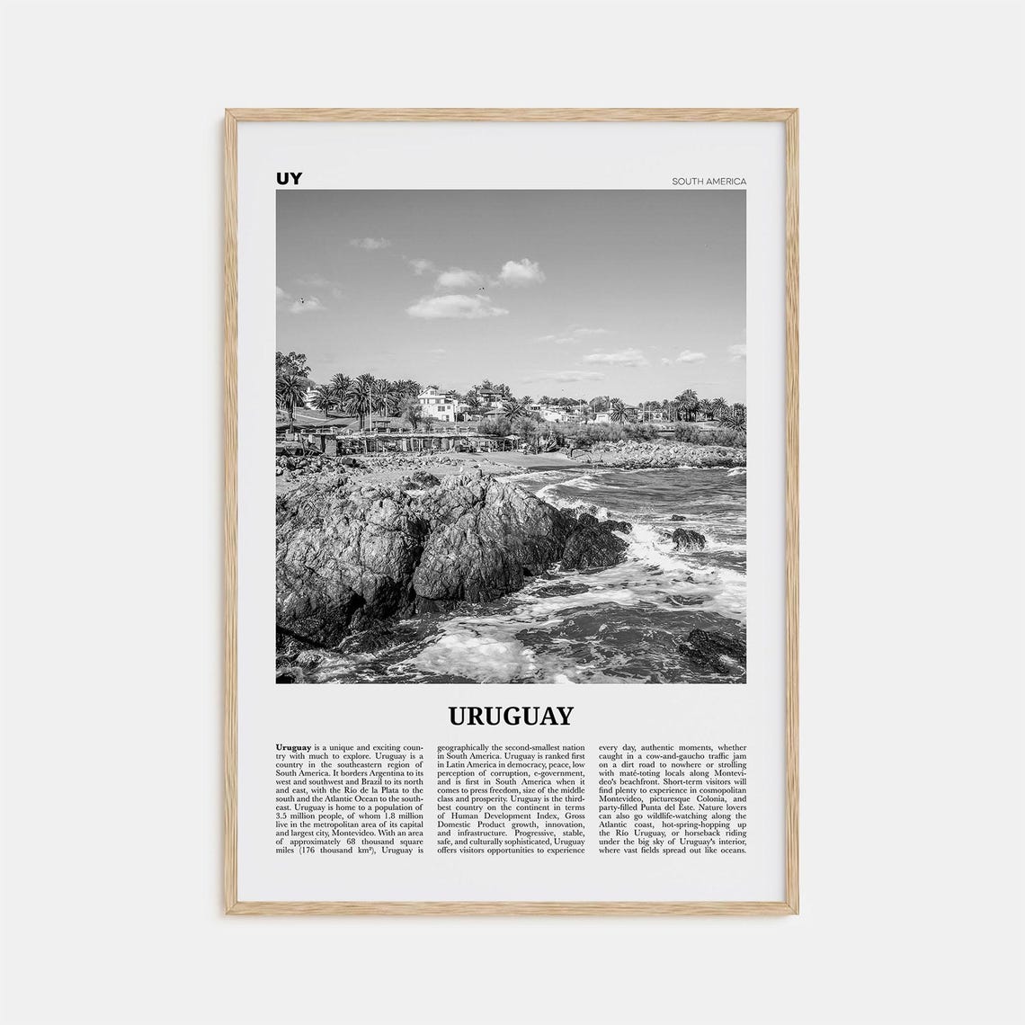 Uruguay Black and White Travel Poster, Montevideo