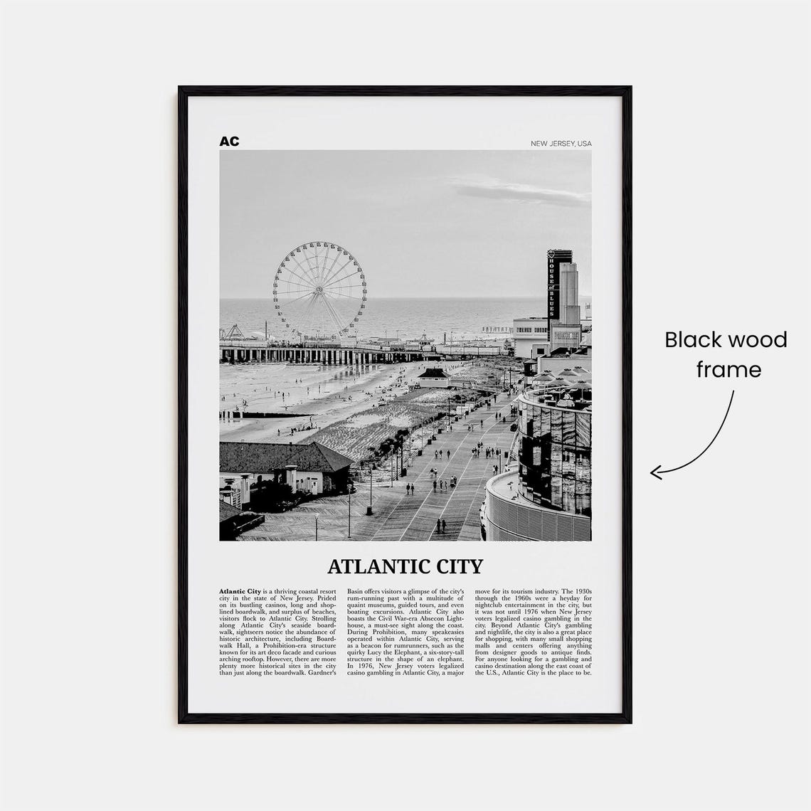 Atlantic City Black And White Travel Art Print - Image 3