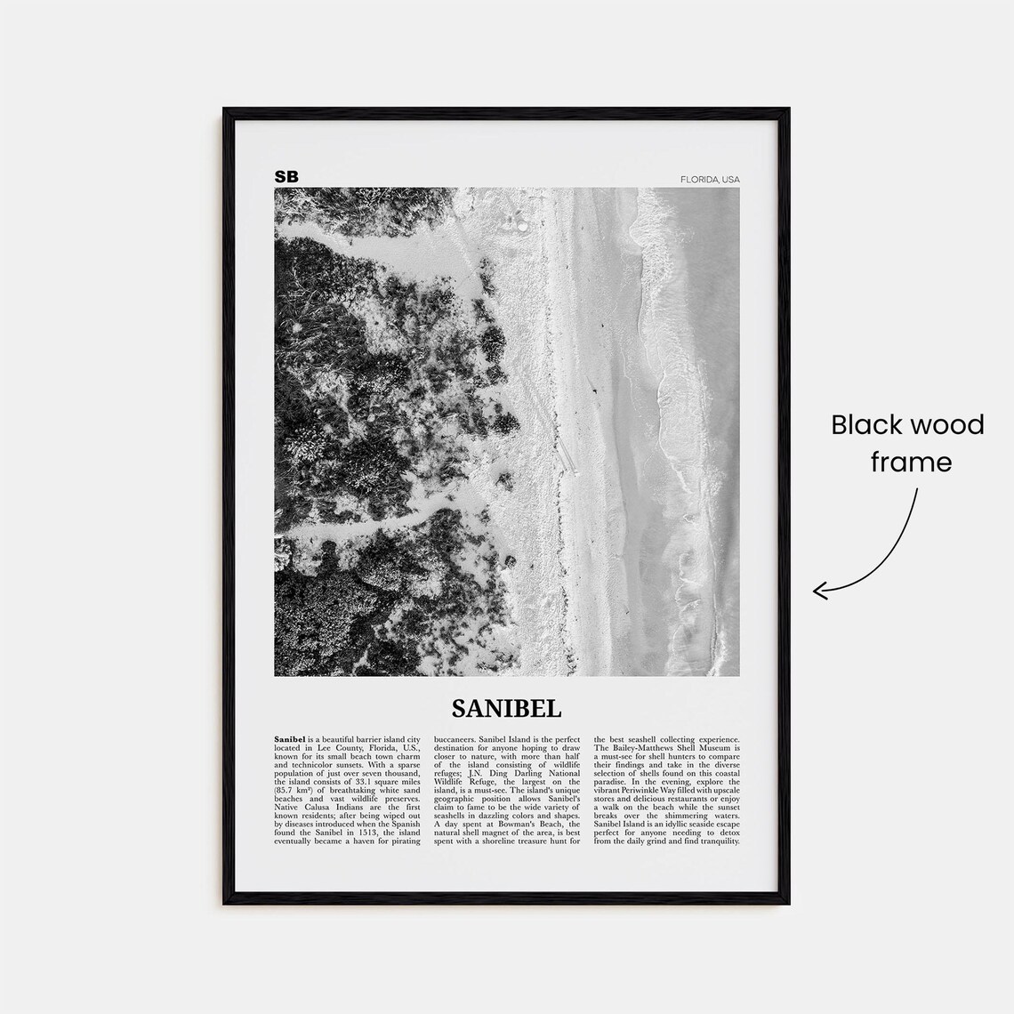 Sanibel Black And White Travel Poster, Florida USA - Image 3