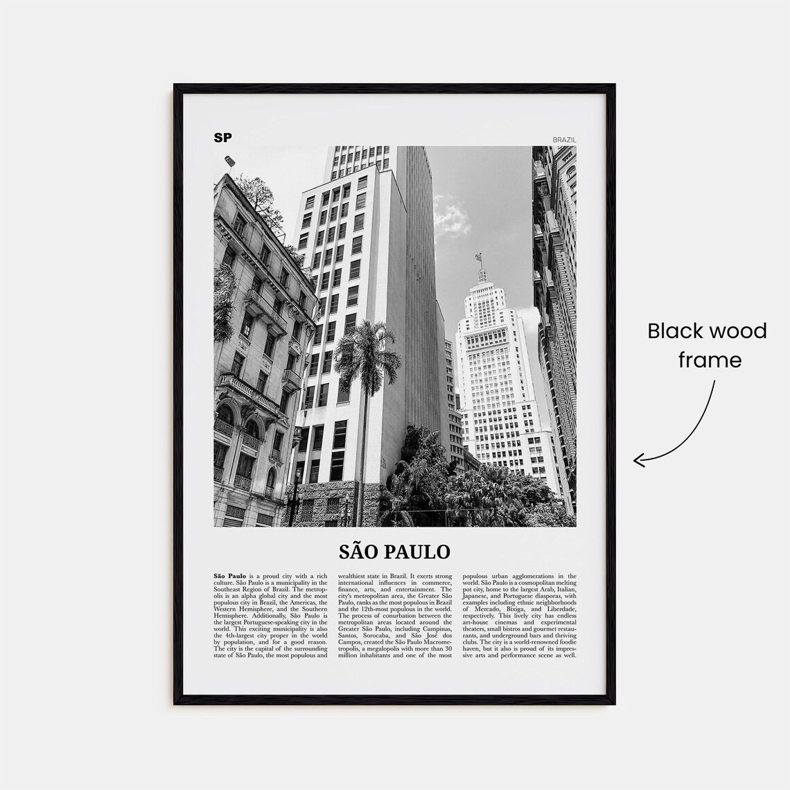 Sao Paulo Downtown Skyscrapers Black And White Brazil Travel Poster - Image 3