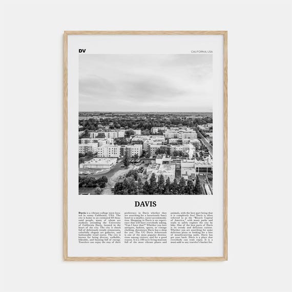 Davis, California Travel Poster, Black and White