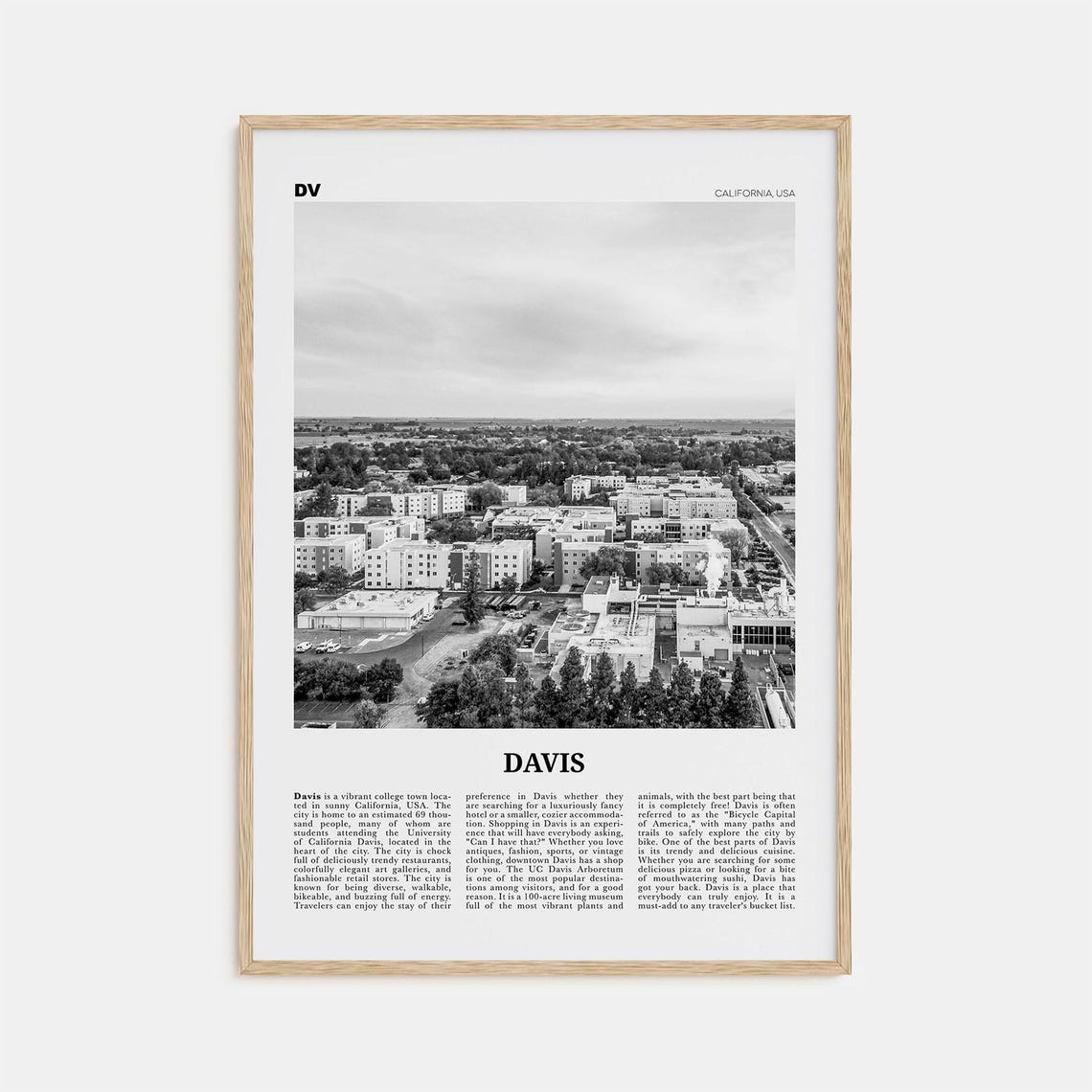 Davis, California Travel Poster, Black and White