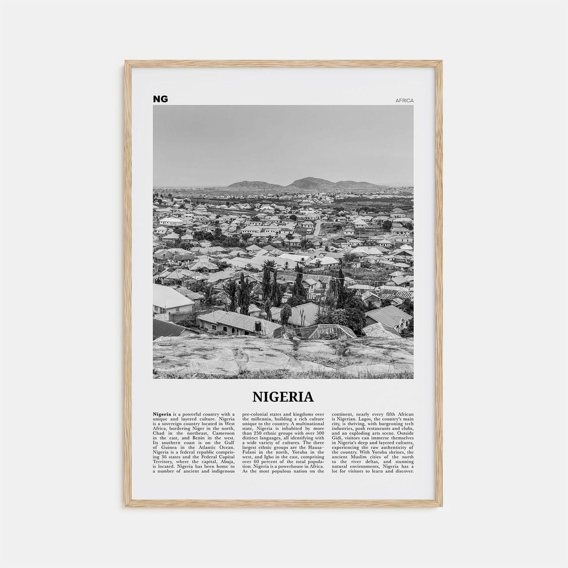 Nigeria Black And White Travel Poster, Abuja Lagos