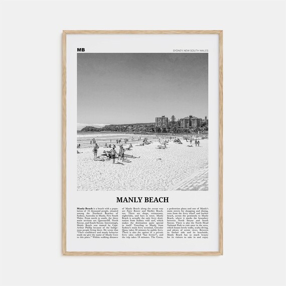 Manly Beach Black and White Travel Poster, Sydney