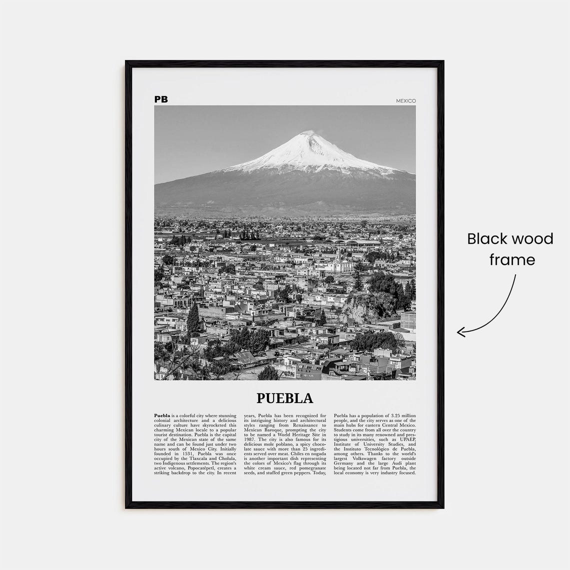 Puebla Black and White Poster, Mexico Travel Art - Image 3