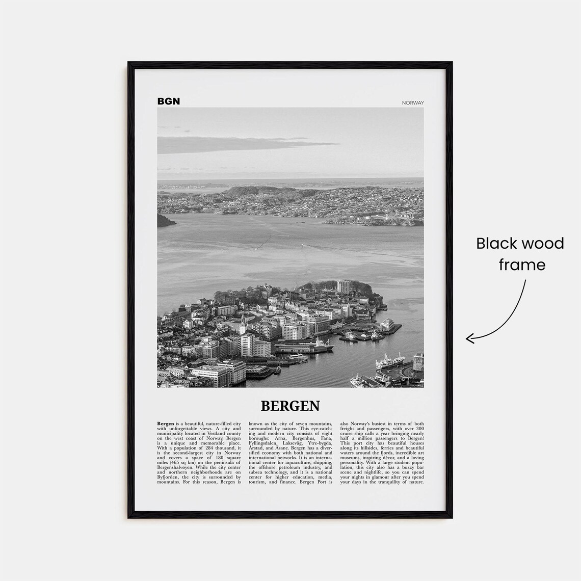 Bergen Black and White Travel Poster, Norway Europe - Image 3