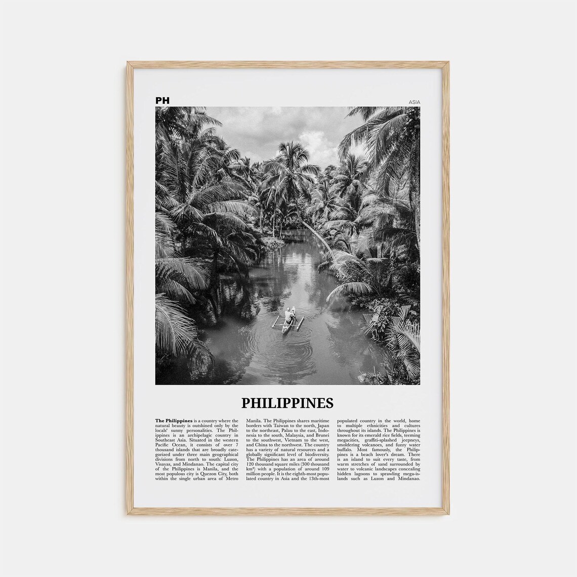 Philippines Black and White Travel Poster, Manila