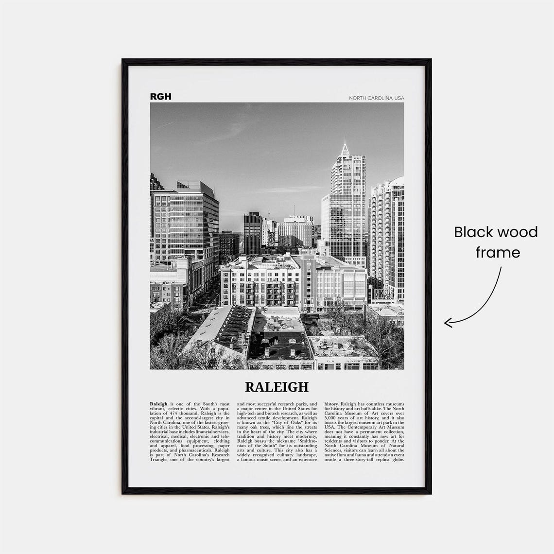 Raleigh Black and White Travel Poster, North Carolina - Image 3