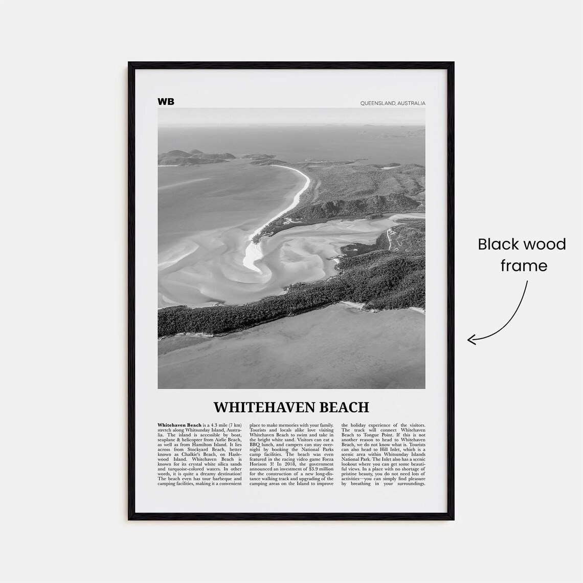 Whitehaven Beach, Black and White Travel Poster - Image 3